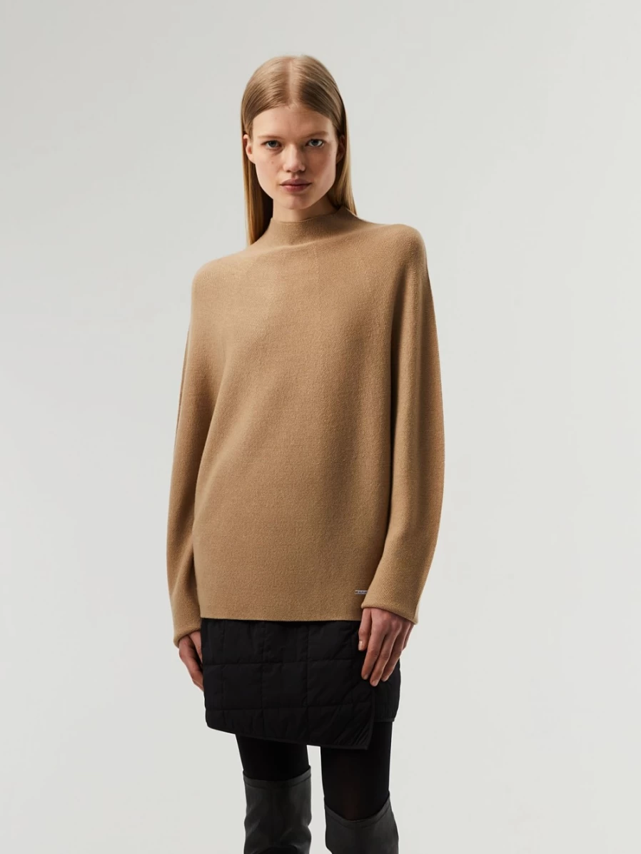 AlphaTauri Women's Seamless 3D Knit Mockneck Sweater in Brown/Beige