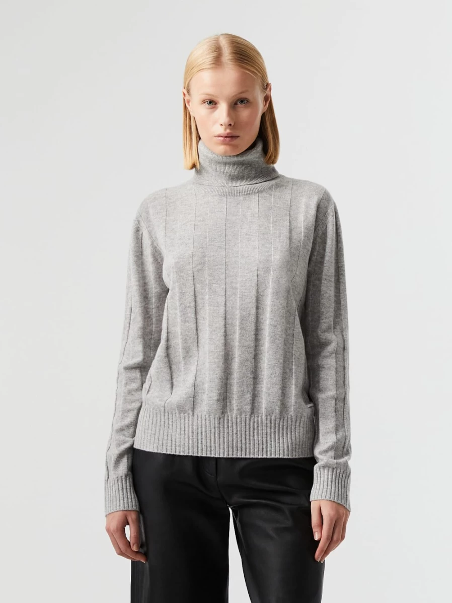 AlphaTauri Women's Grey Melange Seamless 3D Knit Cashmere-Blend Turtleneck Sweater