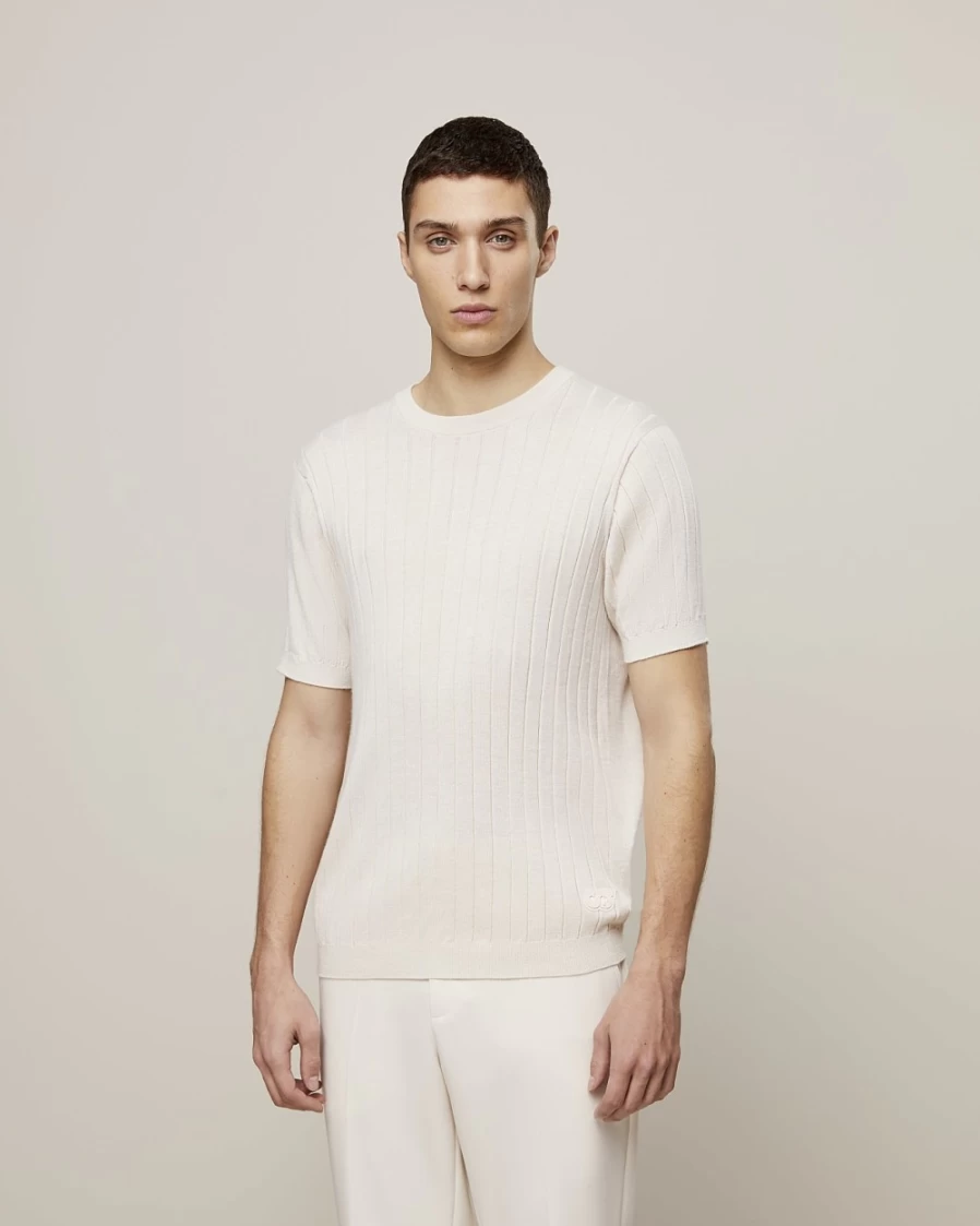 AlphaTauri Men's Off White Seamless 3D Knit T-Shirt with Cashmere & Coolmax® Blend