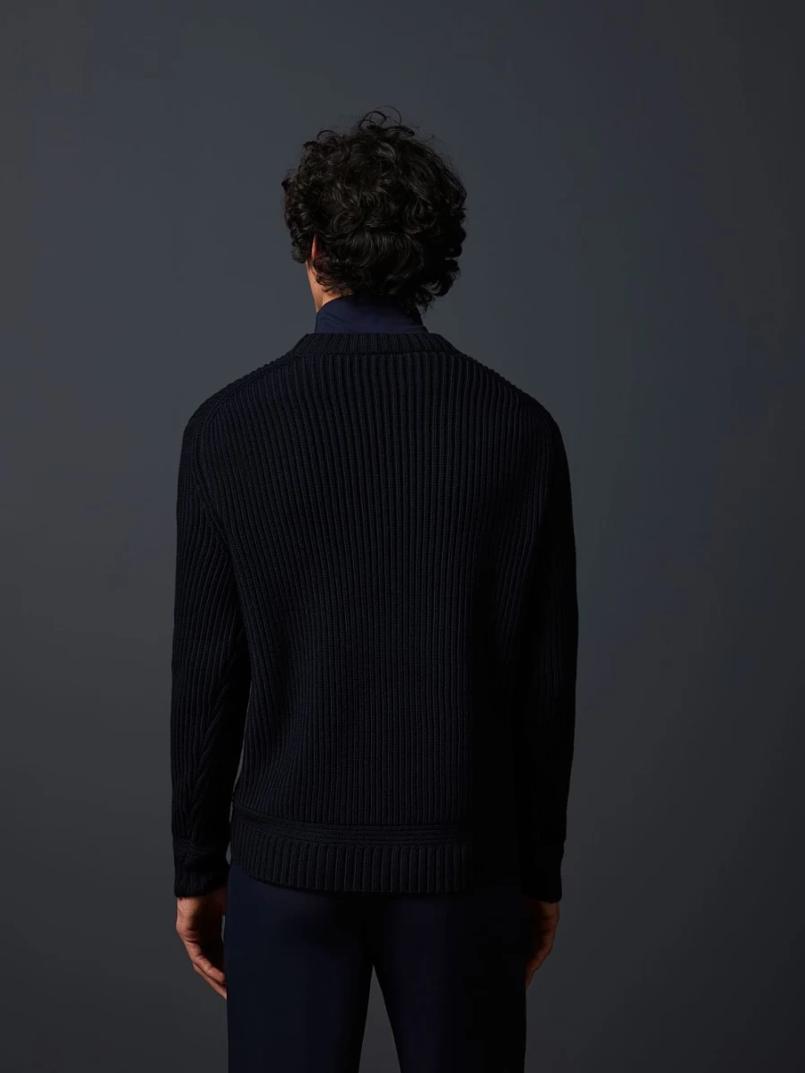 AlphaTauri Men's Navy Chunky Knit Merino Wool Crewneck Sweater