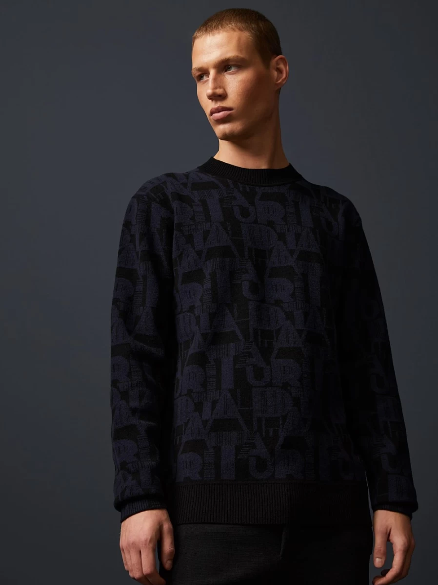 AlphaTauri Men's Navy Monogram Crewneck Sweater - Premium Embroidered Pullover